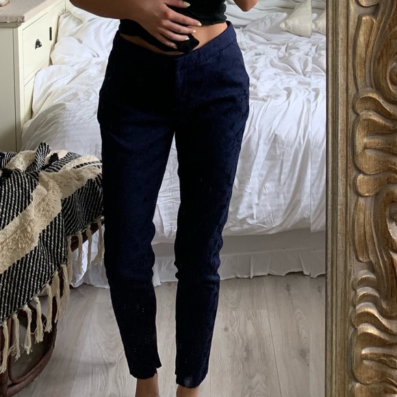 Navy Floral Dress Pants - Picture 3 of 5